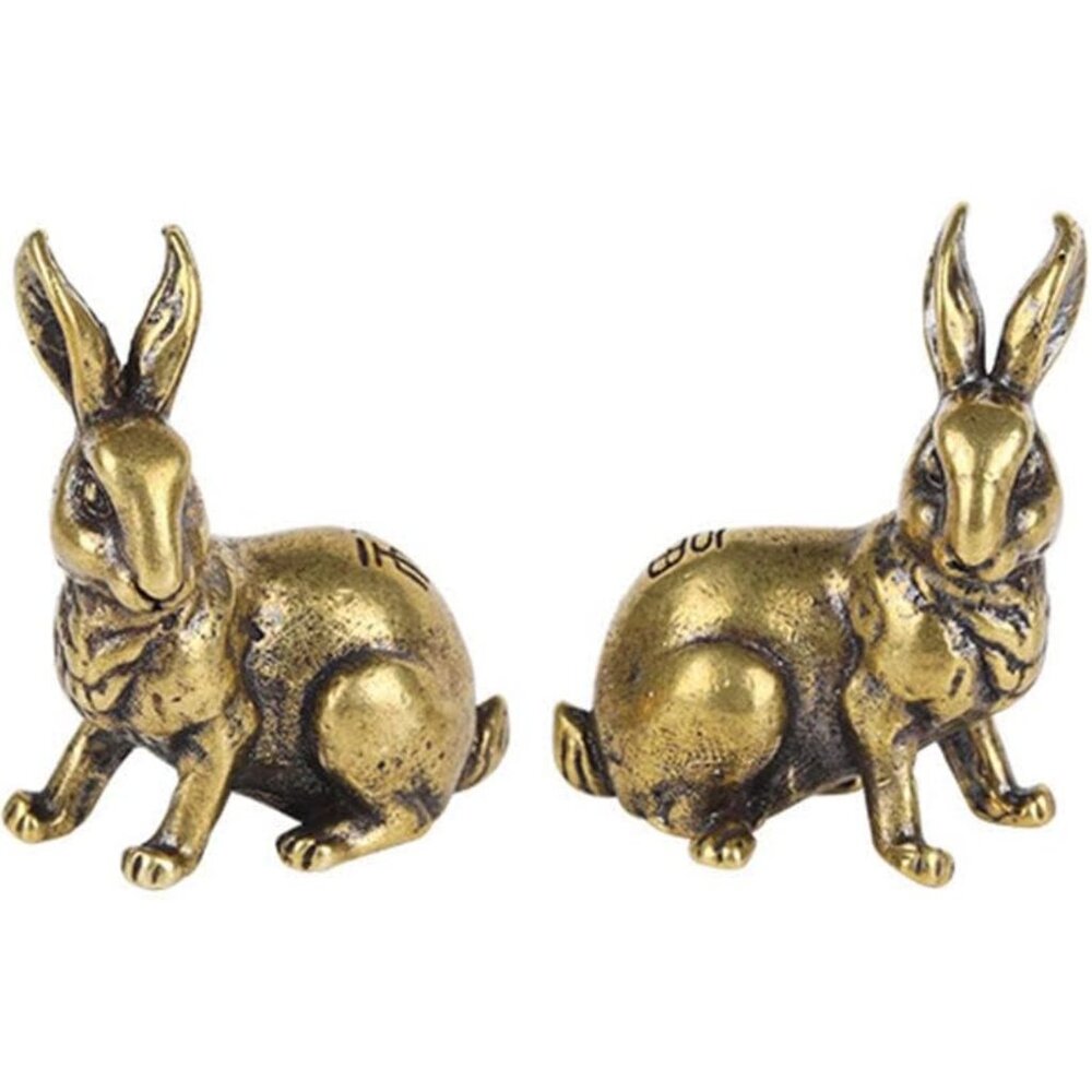 2 Small Brass Rabbit Figurine – Unique Desktop Animal Ornament